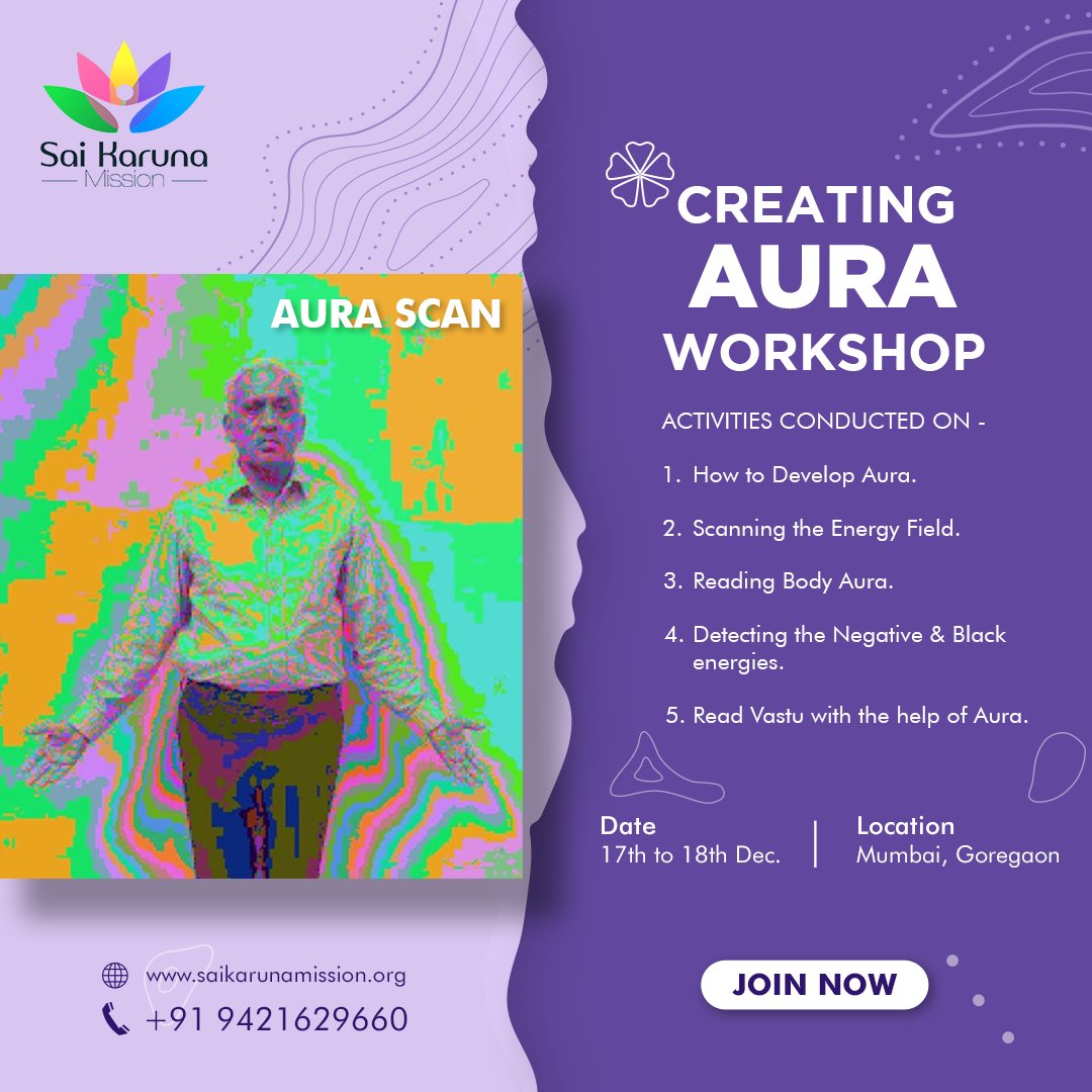 SAIKMISSION's tweet photo. Aura workshop helps to develop the aura by scanning the surroundings as well as to detect the negative https://t.co/BqA7WRwWxP also helps in reading the vastu and body aura.

#saikarunamission #aura #auracrystal #auraworkshop #aurahealing #aurahellas #vastu #bodyaura #negative https://t.co/Ov6Sou0Mfv