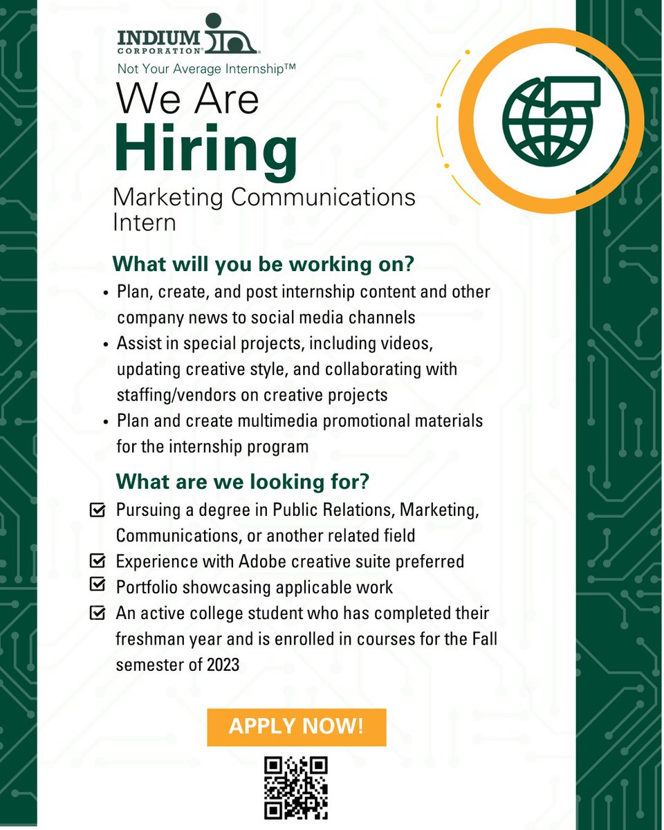 IndiumCorp's tweet image. WANTED: Social Media Guru and Content Creator ✒

As the Marketing Communications Intern, you’ll be able to put your creative mind into practice by creating content for our global audiences 🌎

Join our TEAM by scanning the code!

#NotYourAverageInternship #Internship2023