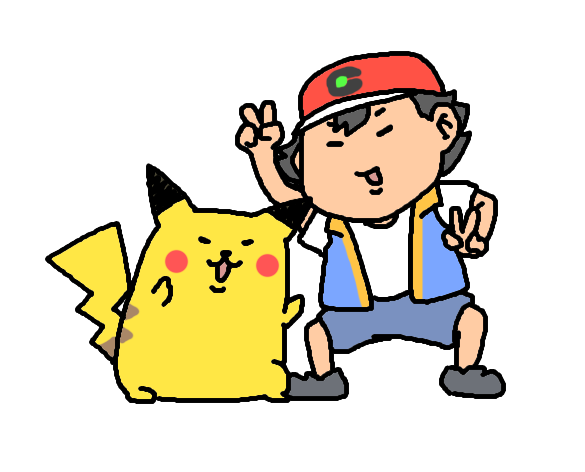 ash ketchum ,pikachu 1boy pokemon (creature) hat v male focus shorts white background  illustration images