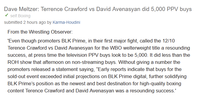 boxingvibe's tweet photo. Hey @jedigoodman, do you think there is any merit to this 2nd hand Dave Meltzer report on reddit claiming that #CrawfordAvanesyan did 5000 buys? 

(Not mentions of "BLK Prime" on the @wonf4w site, I'm guessing this was mentioned on a podcast) https://t.co/DI7vn9iWpQ