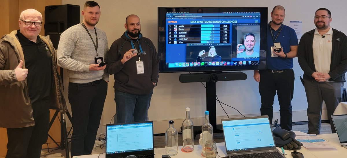 Congratulations to Fabian Sylvester, Abram Rizkalla, Mathieu Bouillaguet, <a href="/TechDane/">Dane Simoneau</a>, and @JannTG_FFM for winning the <a href="/SANSInstitute/">SANS Institute</a> #SEC510 challenge coin in Frankfurt! We learned so much while watching the snow. <a href="/SANSCloudSec/">SANS Cloud Security</a> #Lüften #COLDStorage #AmericanCheeseIsMostSecure