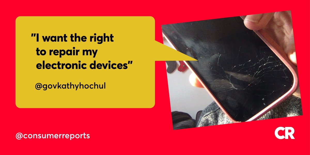 ConsumerReports's tweet photo. ❗ NY residents: Share this post to tell @GovKathyHochul that you want the #RighttoRepair your electronic devices! New York State could make history for consumers if the Governor signs this bill before December 31. #HochulCanFixIt https://t.co/SiASJqbaWO
