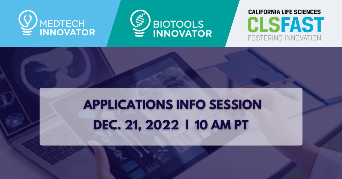 MedTech Innovator (@medtechawards) on Twitter photo 📢 We’re joining forces with <a href="/CALifeSciences/">California Life Sciences (CLS)</a> to share more info on the 2023 MedTech Innovator, <a href="/BTInnovator/">BioTools Innovator</a>, and CLS Fast programs.
Register for the virtual info session on Dec. 21 at 10 am PT. 👇
bit.ly/mti-bti-cls-in…
#medtech #diagnostics #researchtools #fundraising 📢 We’re joining forces with <a href="/CALifeSciences/">California Life Sciences (CLS)</a> to share more info on the 2023 MedTech Innovator, <a href="/BTInnovator/">BioTools Innovator</a>, and CLS Fast programs.
Register for the virtual info session on Dec. 21 at 10 am PT. 👇
bit.ly/mti-bti-cls-in…
#medtech #diagnostics #researchtools #fundraising