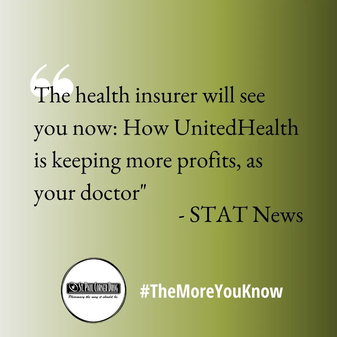 stpcornerdrug's tweet image. Health insurance companies buying health systems = monopolization = BAD for patients (like you), providers, &amp;amp; pharmacies (like us). #TheMoreYouKnow #NotSoFunFactFriday #PharmacistsUnitedforTruthandTransparency @TruthRX buff.ly/3UWoYj6