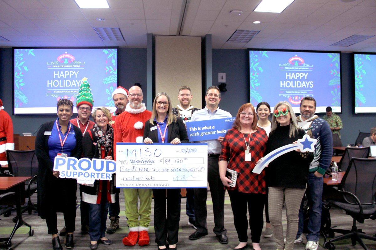 MISO_energy's tweet photo. MISO employees have donated more than $1 million to @MakeAWish since starting our partnership! Their generosity directly supports @makeawishohkyin, @MakeAWishMidS and @MakeAWishMN. #communityservice #volunteer #lifeatMISO https://t.co/N2FLYrsFFQ