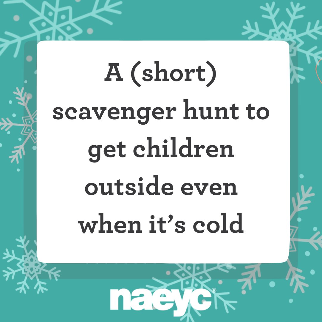 NAEYC's tweet photo. 1.) Find something green
2.) Find something that is cold to the touch
3.) Find something that moves when the wind blows/when you touch it.
4.) Find something shiny

Tag us in your photos and show us how it went! https://t.co/UV945sSyL0