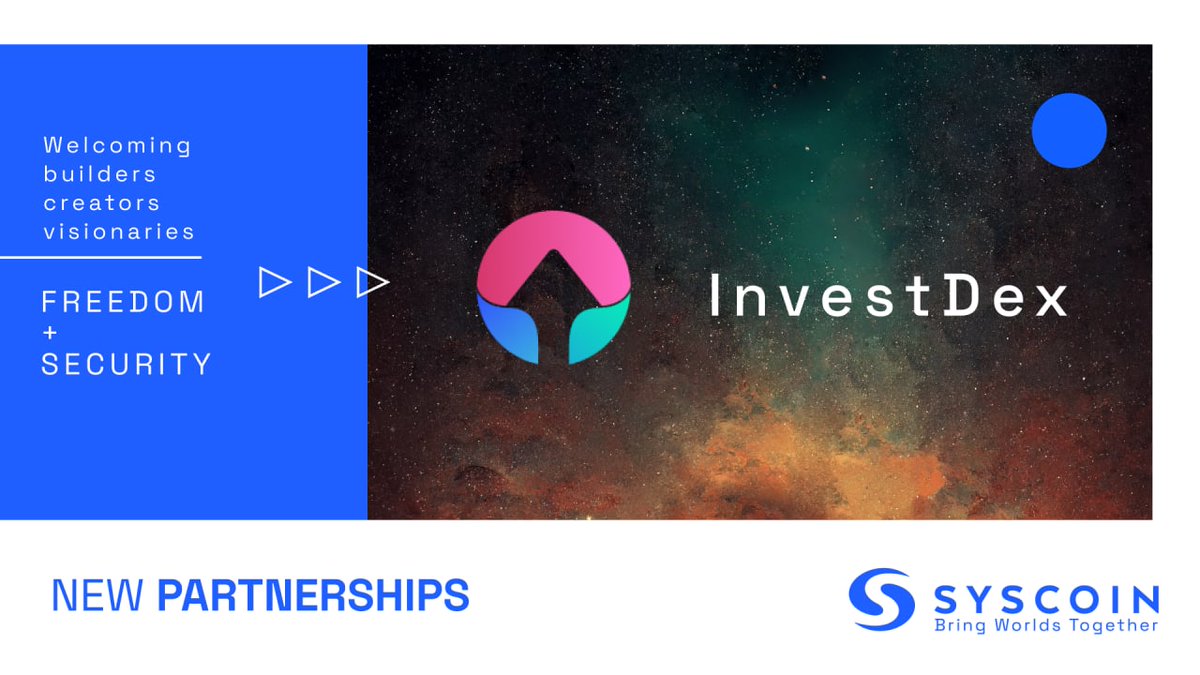 syscoin's tweet photo. New Partnership 📢
#Syscoin 🤝 @InvestDexio
Every project in the $SYS ecosystem can now take advantage of #InvestDex's charting, organizational tools, real-time data & much more.
IDOs on @SYSPAD_official will also be added to $INVEST's IDO calendar.
🔗https://t.co/NnENSAPyrs https://t.co/ImcfMf8tnn