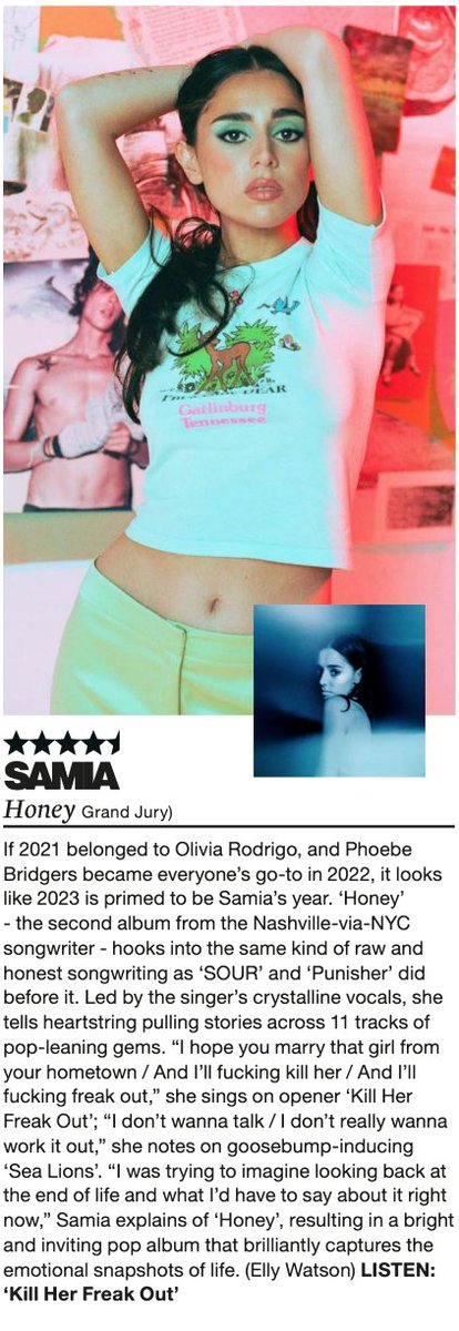 "If 2021 belonged to Olivia Rodrigo, and Phoebe Bridgers became everyone's go to in 2022, it looks like 2023 is primed to be <a href="/samiatheband/">Samia</a>'s year." 

- <a href="/diymagazine/">DIY</a> on Honey