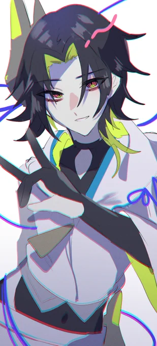 #きりがわんどろ #きりがわんどろ配信可 お題 お面狐面のお兄さんを描きました〜! 