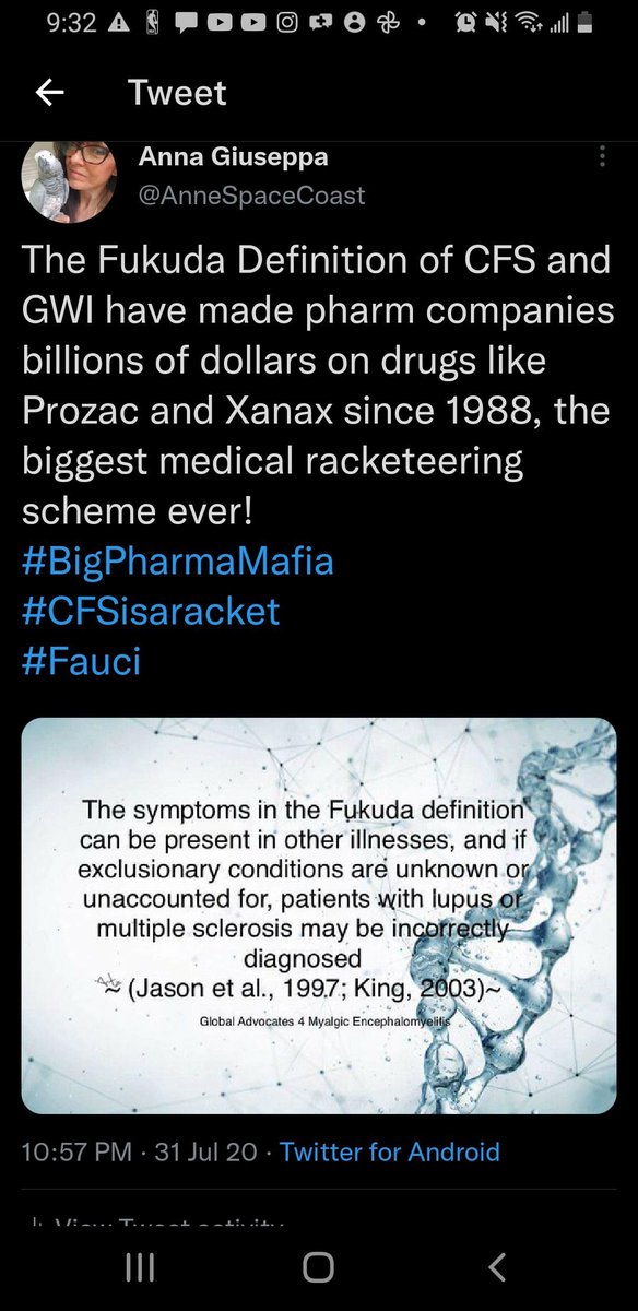 AnneSpaceCoast's tweet photo. @marilyngavrano1 It was intentionally done to minimize the illness and cover up an epidemic and has sold a lot of antidepressants and anxiety drugs!
#MedicalRacket
#PharmaProfiteering https://t.co/cWKslskELT