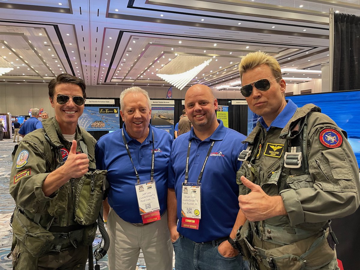 LiveAirShowTV's tweet photo. Most fun moment from #ICAS22 when our #TopGunMaverick friends stopped by the booth! @icas_hq @FlyingMagazine @AirshowStuff #airshow #aviation https://t.co/csqOYCj0fq
