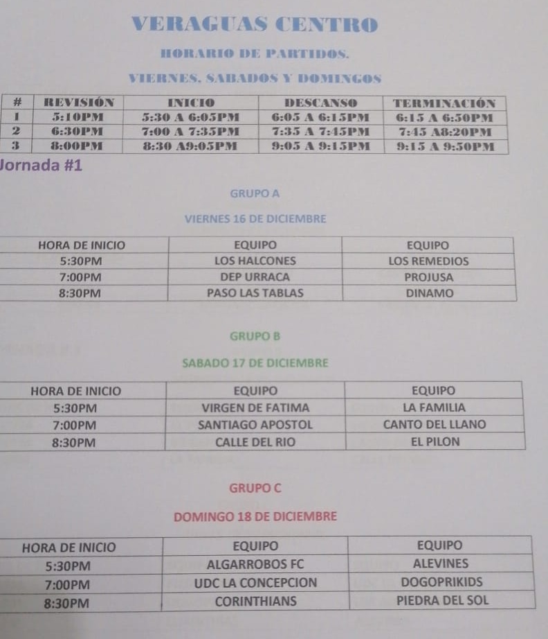Hoy damos inicio al Segundo Campeonato Provincial de Veraguas Centro 2023 y estos son los partidos de la primera jornada ⚽ para este viernes 16, sábado 17 y domingo 18 de diciembre

🏟️: Complejo Deportivo Rafael Rodríguez
📍: Atalaya, Veraguas

#SomosVeraguasCentro ⚽