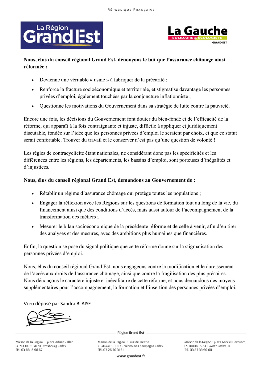 GaucheGrandEst's tweet photo. 👎Vœu pour alerter sur les conséquences négatives de la réforme de l'assurance chômage présente ce jour en fin de session budgétaire ce jour.
#chomage #assedic #emploi #GrandEst https://t.co/pI8GCX6c9P