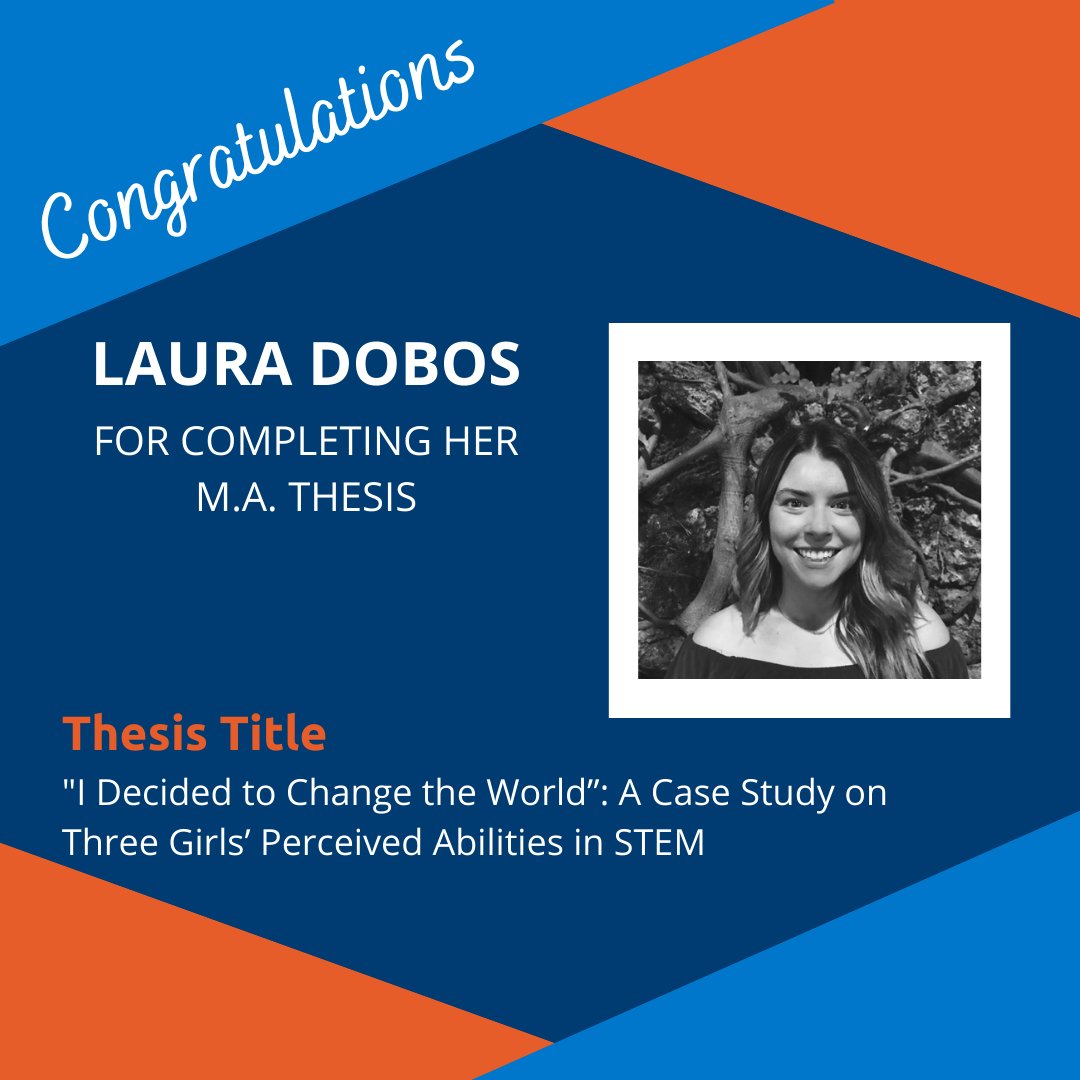 OT_FEDgrad's tweet image. Congratulations to Laura Dobos, who just completed her Master&apos;s thesis entitled
“I Decided to Change the World”: A Case Study on Three Girls’ Perceived Abilities in STEM
(Supervisor Dr. Janette Hughes) - Well done, indeed!
#otu #congratulations #otueducation #ontariotech