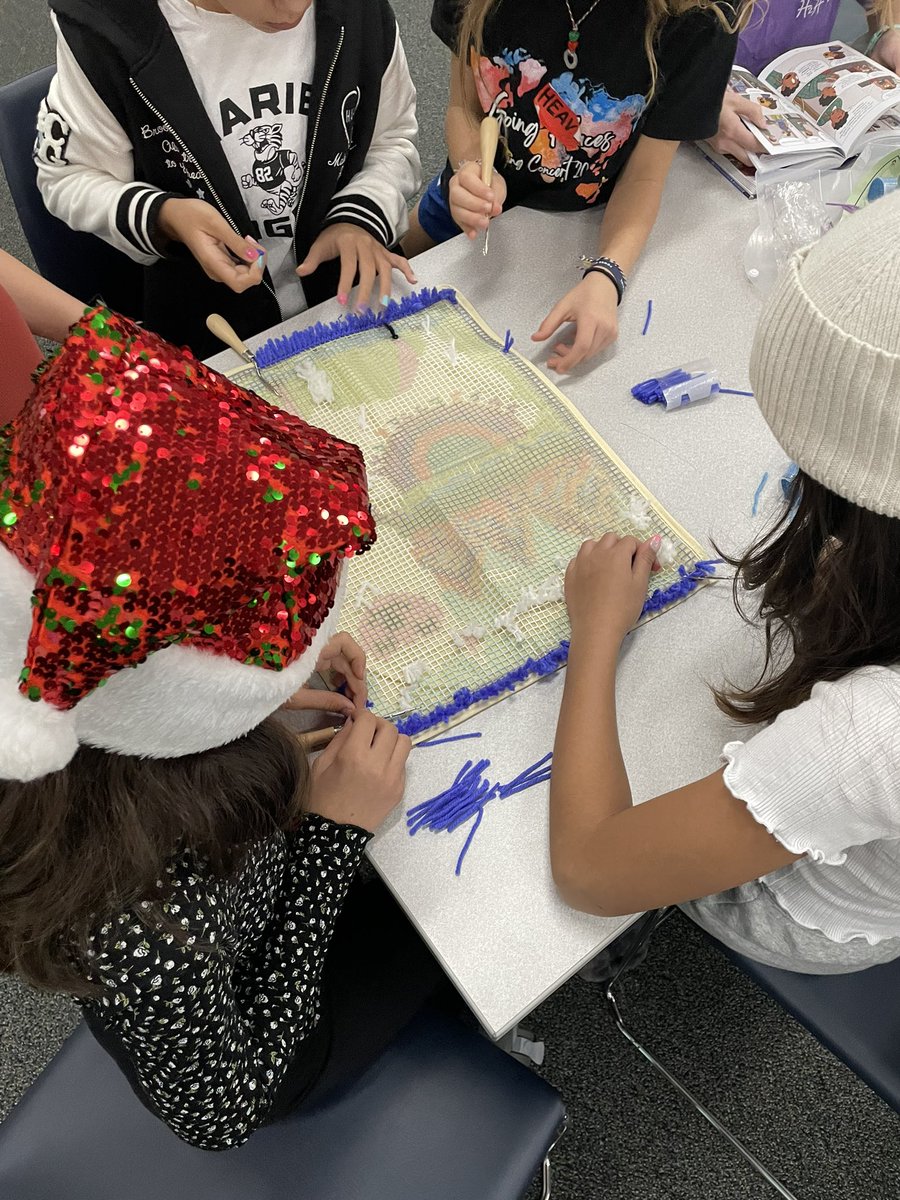New Makerspace station in the <a href="/SREStallions/">SRE Stallions</a> library. Students are learning to make a latch hook rug. #persistence #collaboration