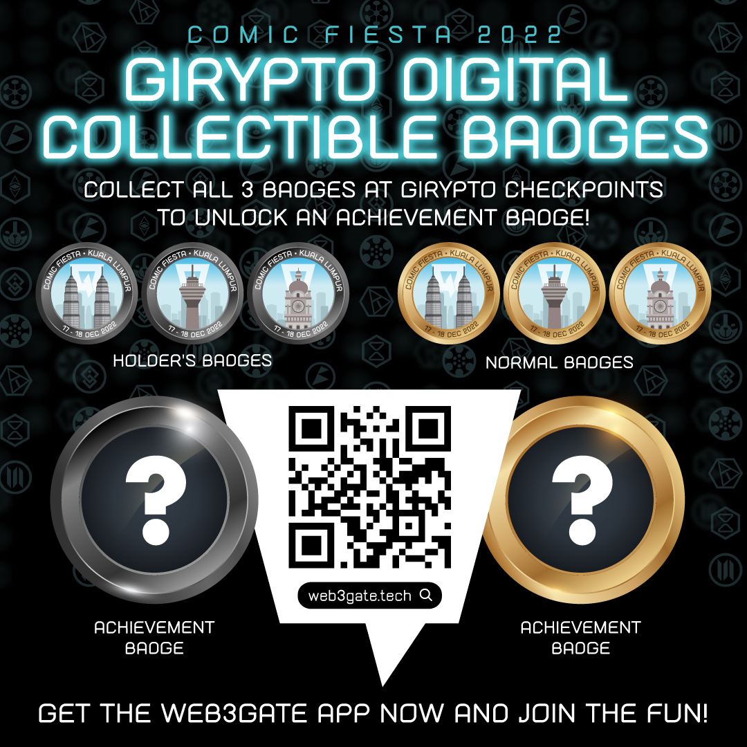 girypto's tweet photo. Attention to those who are attending Comic Fiesta!

Besides merchandises and photo opportunities with our Ambassadors, you can also get Digital Collectible Badges at selected checkpoints. Collect all 3 to unlock the Achievement Badge!

Hint: Checkpoint 1 = GIRYPTO booth 👀 https://t.co/uWwR0GpgED
