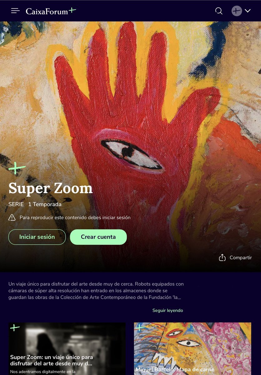 <a href="/FundlaCaixa/">Fundación ”la Caixa”</a> presenta Caixaforum+, "el Netflix de la cultura y la ciencia". Y entre sus "originals" encontraréis
"SuperZoom", serie que nos descubre los secretos de las obras de su colección (y para la que han contado con nosotros ...) ;-) ¡Disfrutadla! caixaforumplus.org/c/super-zoom