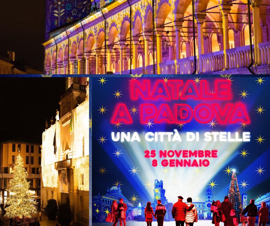 comunepadova's tweet photo. ✨ #NataleaPadova
Proseguono i mercatini in piazza Capitaniato e piazza Eremitani, il trenino turistico itinerante, la pista di pattinaggio su ghiaccio ai Giardini dell'Arena, il videomapping e la mostra "Presepi di carta" a Palazzo Moroni.
Info ➡️ https://t.co/DWUZWLgqpe #Padova https://t.co/aKrEl5pC3t