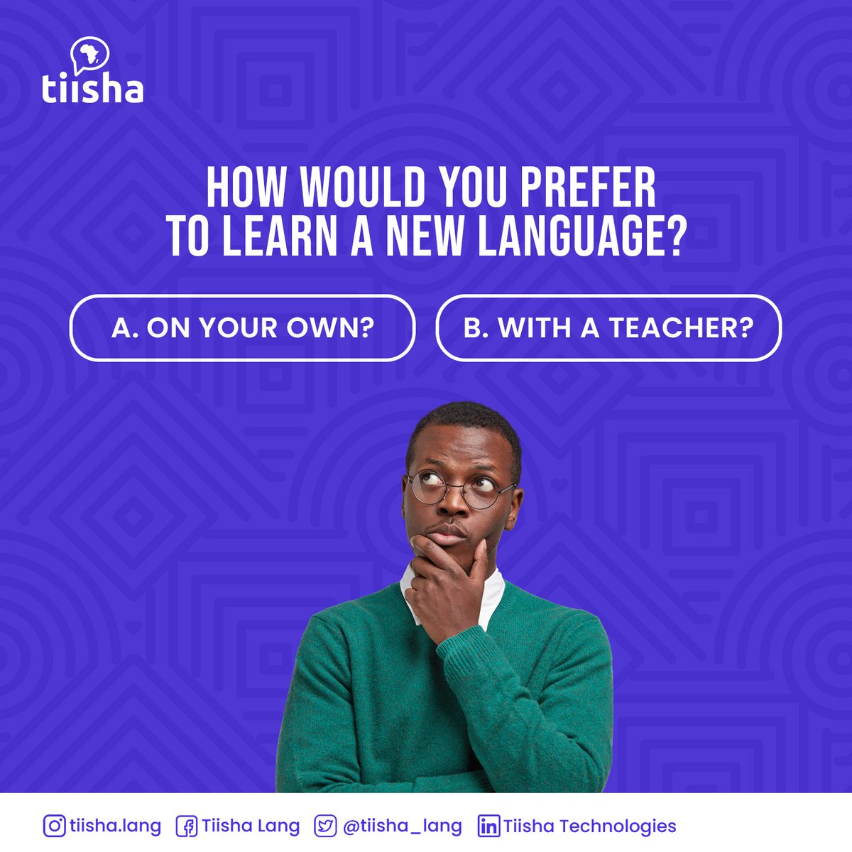 tiisha_lang's tweet photo. ๐๐๐๐ค๐๐ง๐ ๐ฅ๐จ๐๐๐ข๐ง๐ ...๐๐
It's time to free up some language lessons that have been stuck all week!
What's your most preferred way of learning?
Hope to see you in the comments! ๐
#Friday #languages #learn #africa #tiisha https://t.co/vtQ2qEzycs