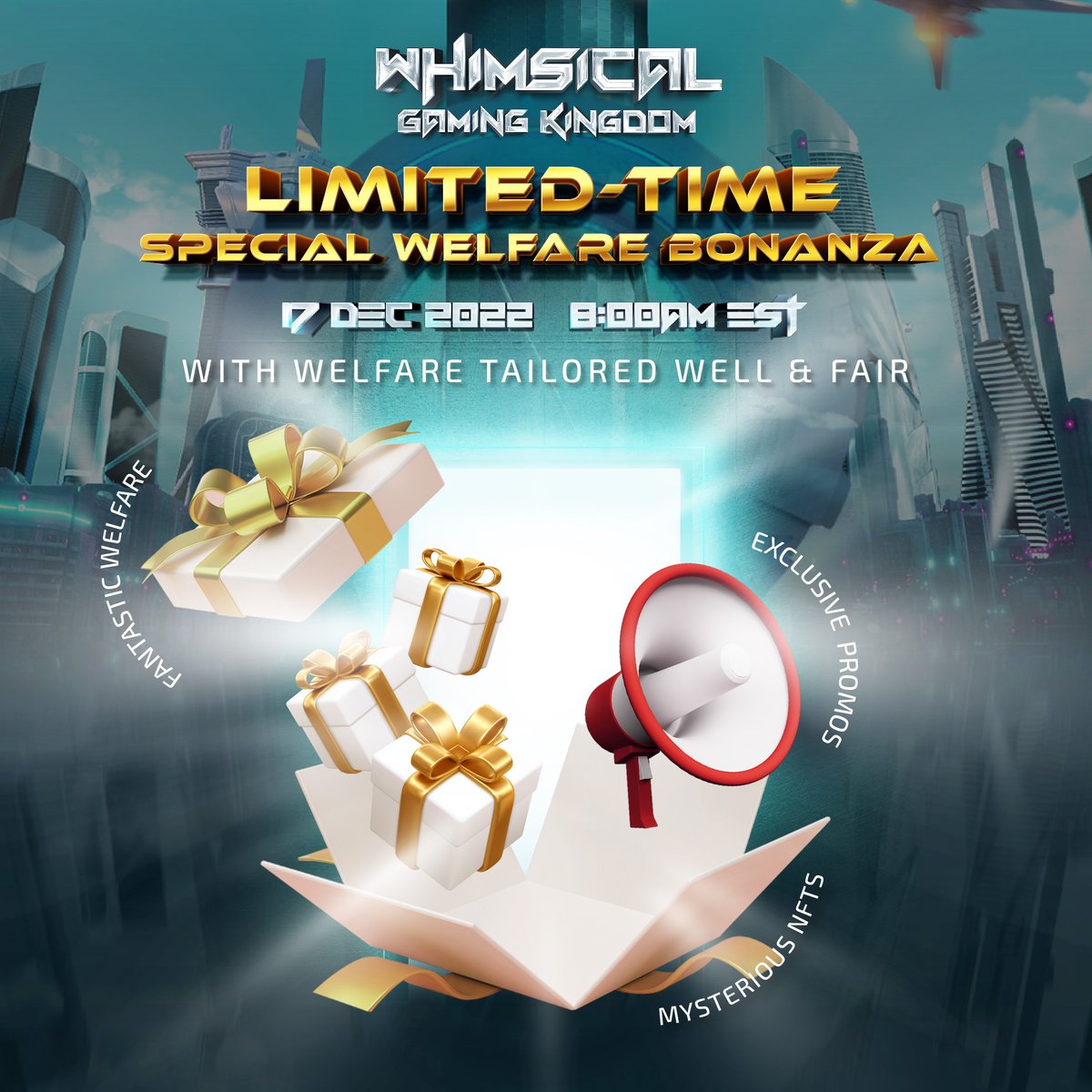 ❄️ WHIMSICAL GAMING KINGDOM ❄️

We are having MEGA PROMO on this particular day! How MEGA you asked? 
Join to learn more!🎁❣️

📅: 17 December 2022
🕙: 08:00EST
🎥: Vimeo

🎥 SAVE OUR WATCH LINK HERE 👇 
vimeo.com/event/2684884