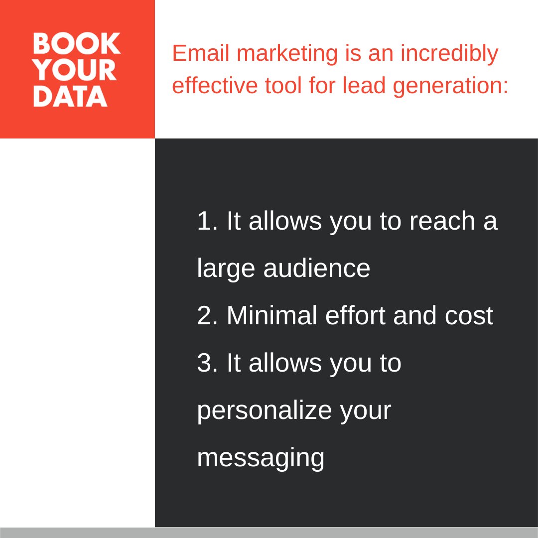 bookyourdata's tweet photo. Email marketing is an incredibly effective tool for lead generation!

#coldemailing #leadgeneration #salesprospecting #b2bprospecting #emaildatabase #businessmailinglist https://t.co/BoY6ZDcxN4