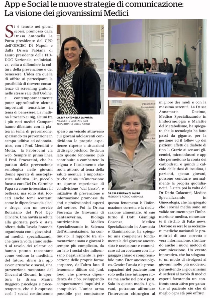 Una giornata di #prevenzione organizzata dal CPO Ordine dei Dottori Commercialisti e FIDDOC Nazionale.
Tanti consigli di benessere e SPAZIO AI GIOVANI MEDICI.