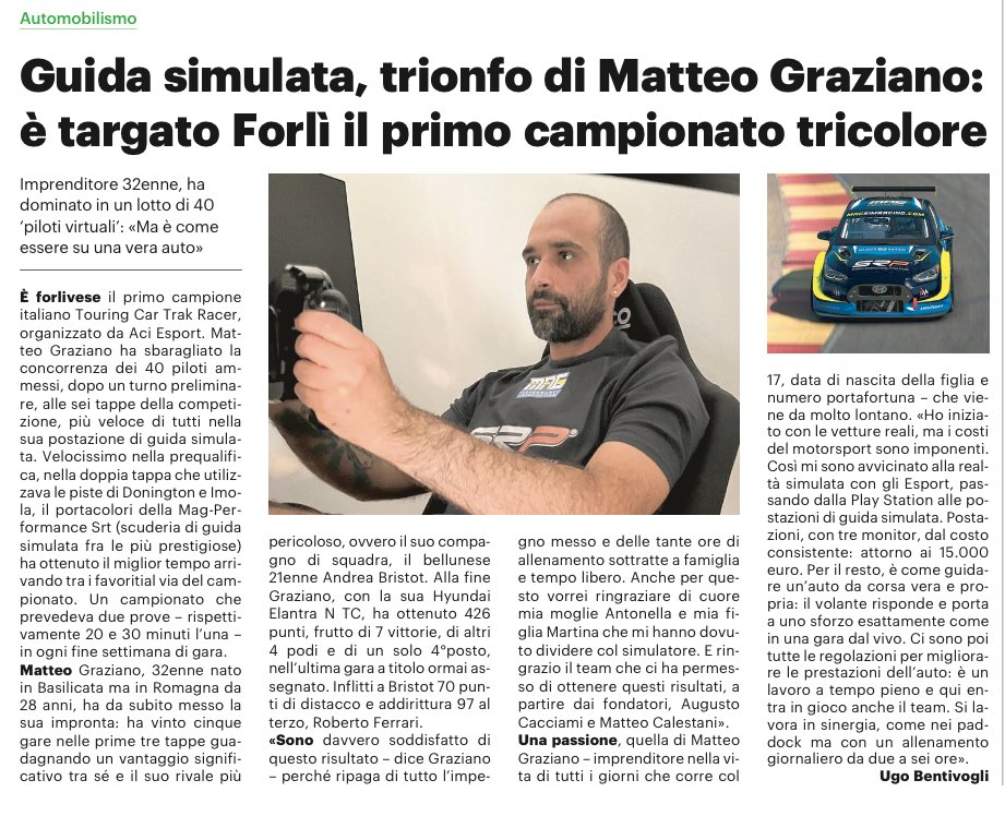 👀National newspapers talk about our victory.🏆

Thanks to Il Resto del Carlino for the article. 🤩

<a href="/GarageMajors/">Majors Garage</a> <a href="/SRPsimracingpro/">SRP SimRacing-Pro.com</a> @byimprov <a href="/EspoDsigns/">𝗲𝘀𝗽𝗼𝗗𝗲𝘀𝗶𝗴𝗻𝘀</a>  <a href="/MatteoG_17/">Matteo_Graziano</a> 

#iracing #SIMRACING #eSports #esportitalia