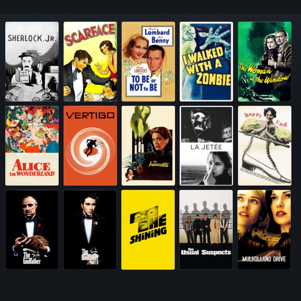 One_Way_Passage's tweet photo. He ampliado esto a un top 15 (como Scorsese) para incluir algunas que me daba cosa dejar fuera. Además, así están representadas todas las décadas de los 20s hasta los 2000s. https://t.co/6nGcD7HKKM