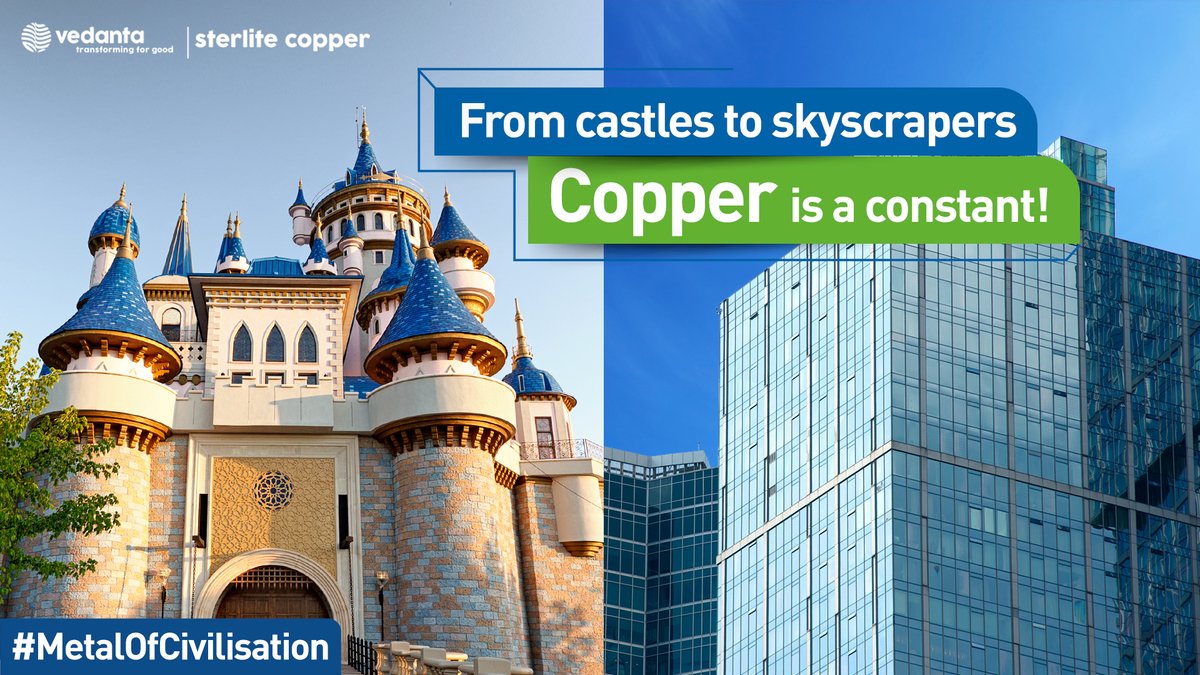 sterlite_copper's tweet photo. The history of copper in architecture can be linked to its durability, corrosion resistance &amp; ability to form complex shapes. Starting from Castles to skyscrapers, #Copper has earned a respectable place in the fields of architecture &amp; interior design.
#MetalOfCivilization https://t.co/h3BPI93HoM
