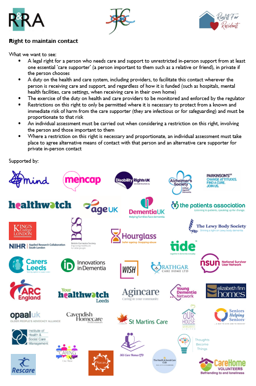 Relresuk's tweet photo. Delighted to welcome more sign-ups to our call for a new right to a #CareSupporter: @age_uk and @PatientsAssoc.
Support from family/friends is vital and must be protected in law across all health and care settings.
https://t.co/320HH7BtyQ
#EndIsolationInCare
@Helen_Whately https://t.co/vp85jBlnNm