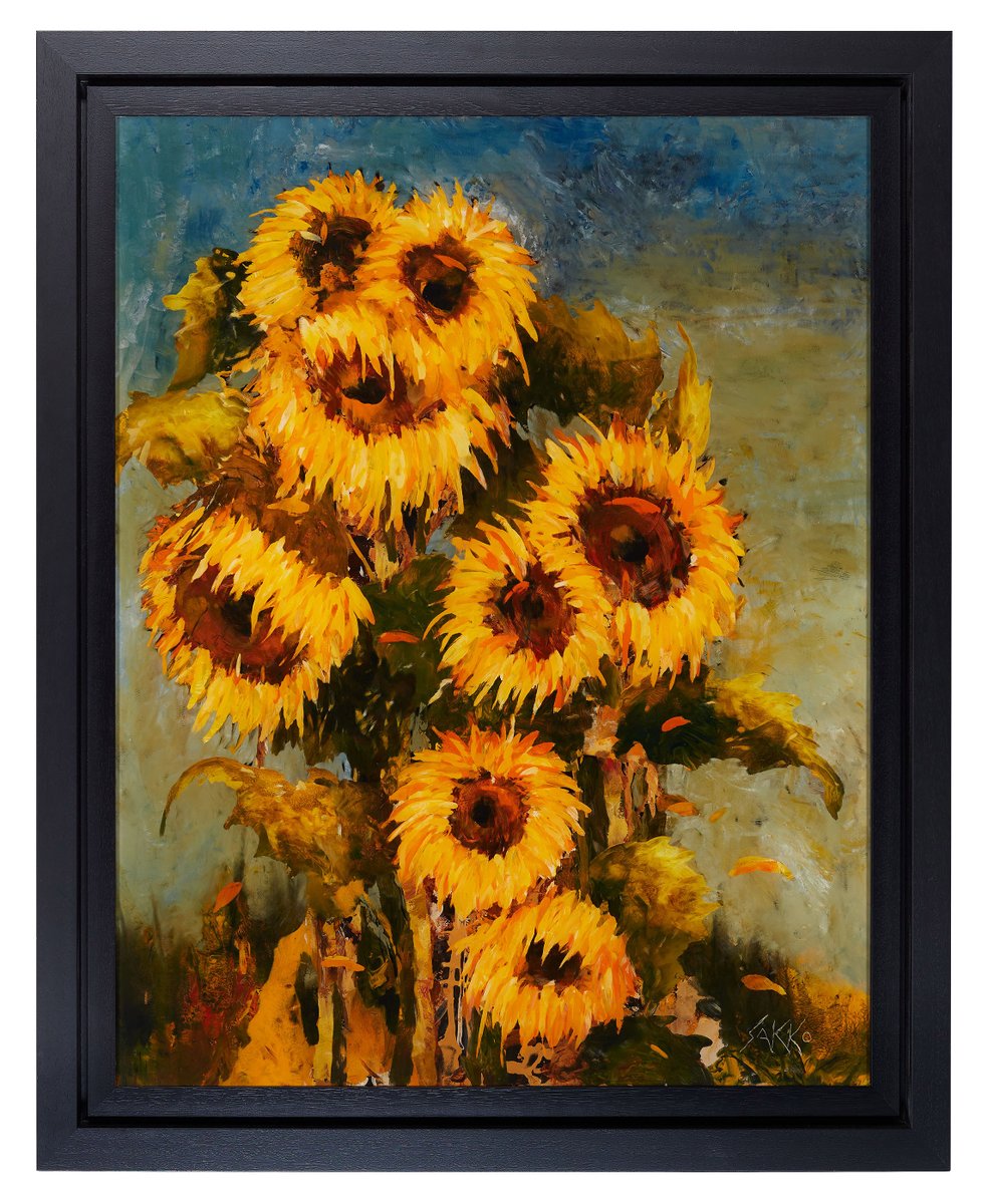 sakkoart's tweet photo. sunflowers on perspex painted in reverse! https://t.co/GgogJW0OaT