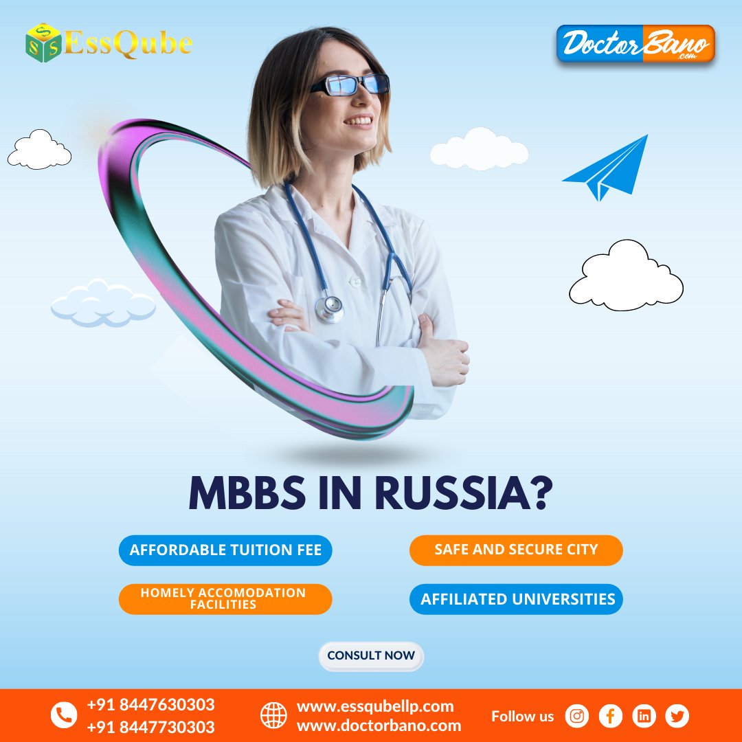 Consult us to study MBBS in Russia
.
#essqube #doctorbano #studymbbsinRussia  #studyabroad #studymbbs  #StudyMBBSinKazakhstan #studymbbsabroad #mbbsabroad #mbbsadmission  #studyabroadconsultants #abroadeducation #AbroadStudy #MBBSAdmission2022 #DirectAdmission #admissionabroad