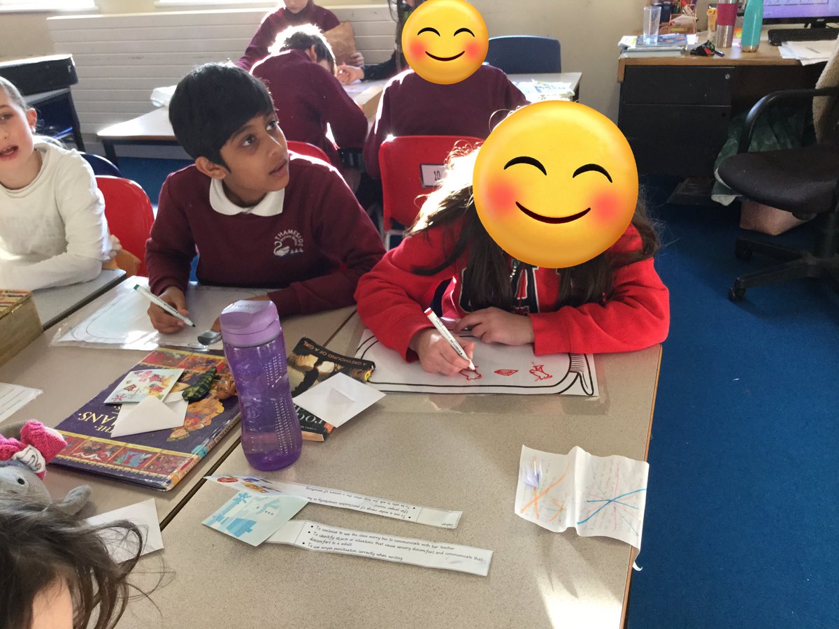 ThamesideSch's tweet photo. We’ve moved on from fashion to hieroglyphics in Y5 now, writing messages to ward off grave robbers and mark out a tomb... #BCFtps #BMGtps #ancientegyptday #hieroglyphics #writingmadefun https://t.co/GJ0OykiKCX