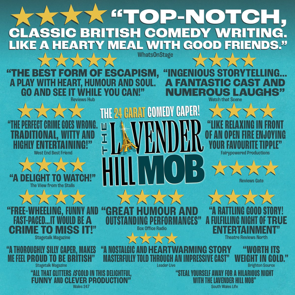 Look at all of these lovely words! We are delighted by the response to #LavenderHillMobPlay, the stage adaptation of a classic British comedy. Catch the mob on tour until February 2023.