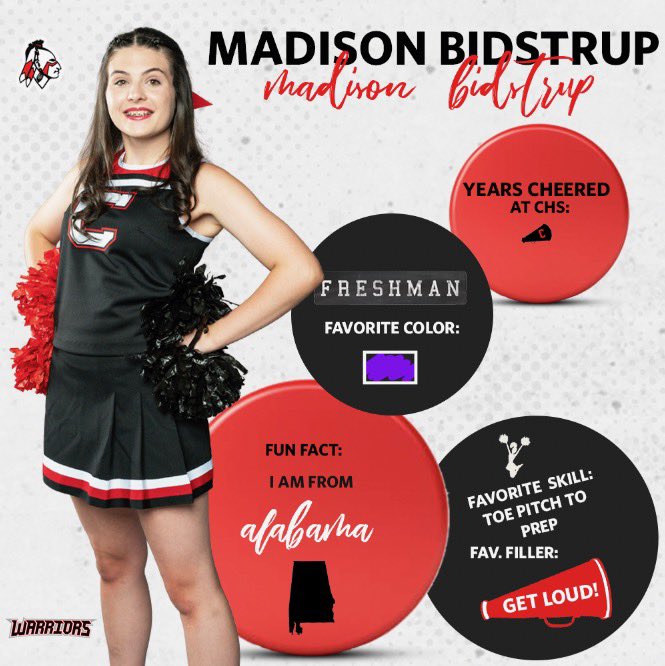 CorinthCheer's tweet photo. We want to finish up this first semester and “Meet the Team”series with our Freshmen!! Meet Madison Bidstrup and Maddy Hall! Thanks @teerage_photo for the pictures! #gowarriors https://t.co/DD5Ivdp1uA