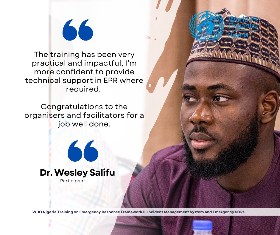 WHONigeria's tweet photo. "The training has been very practical and impactful, I’m more confident to provide technical support in EPR where required. Congratulations to the organisers and facilitators for a job well done." - Dr. Wesley Salifu - Participant https://t.co/HPqNGLWfxe