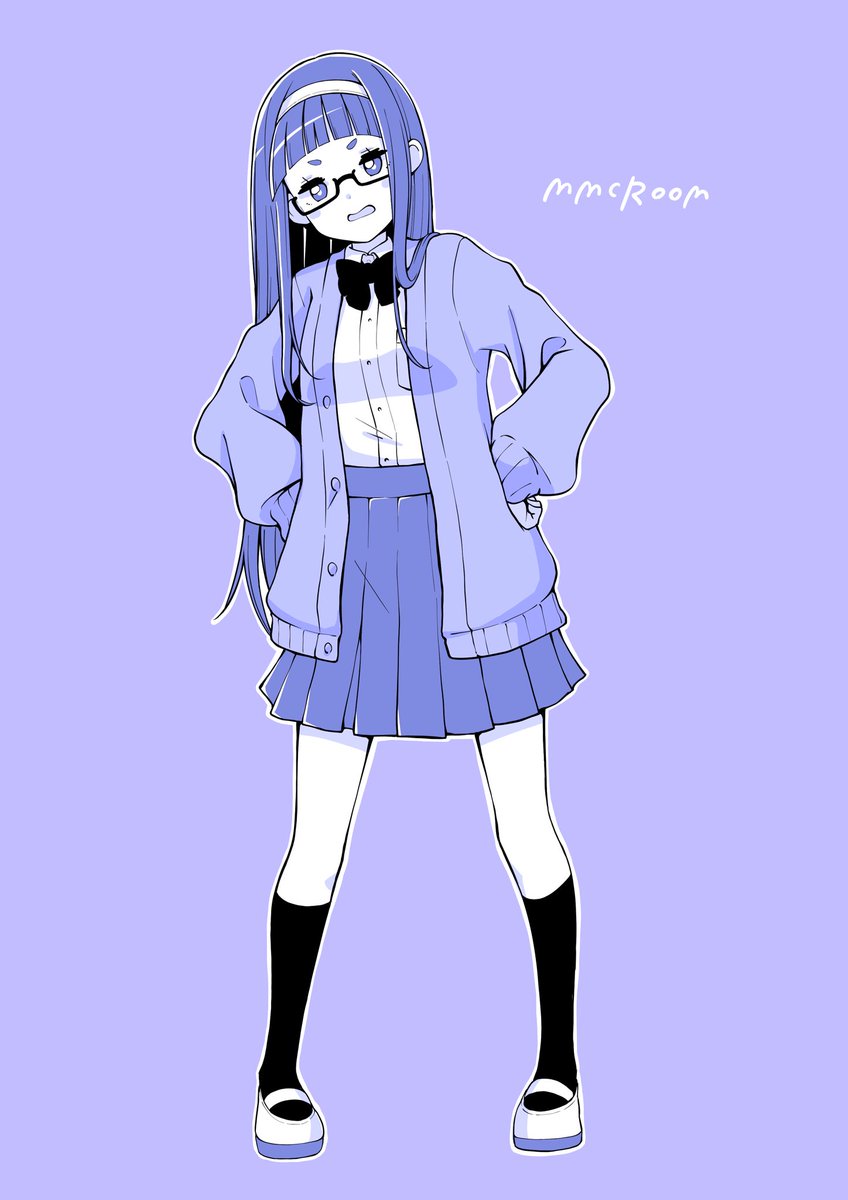 1girl solo skirt long hair glasses pleated skirt socks  illustration images