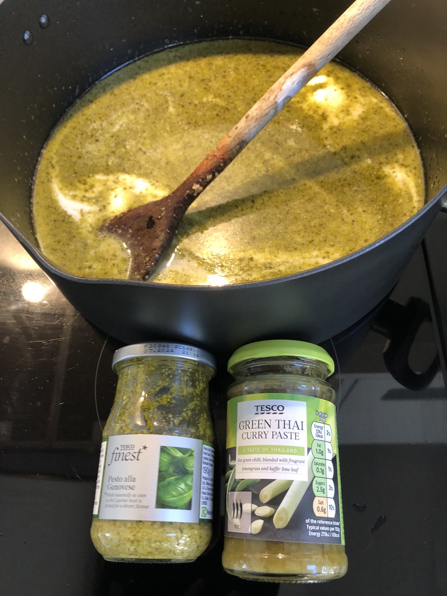 Cooking disaster!! Guess which idiot wasn’t concentrating and added the pesto to the coconut milk and not the Thai green curry paste…🤦🏼‍♂️🤦🏼‍♂️🤦🏼‍♂️