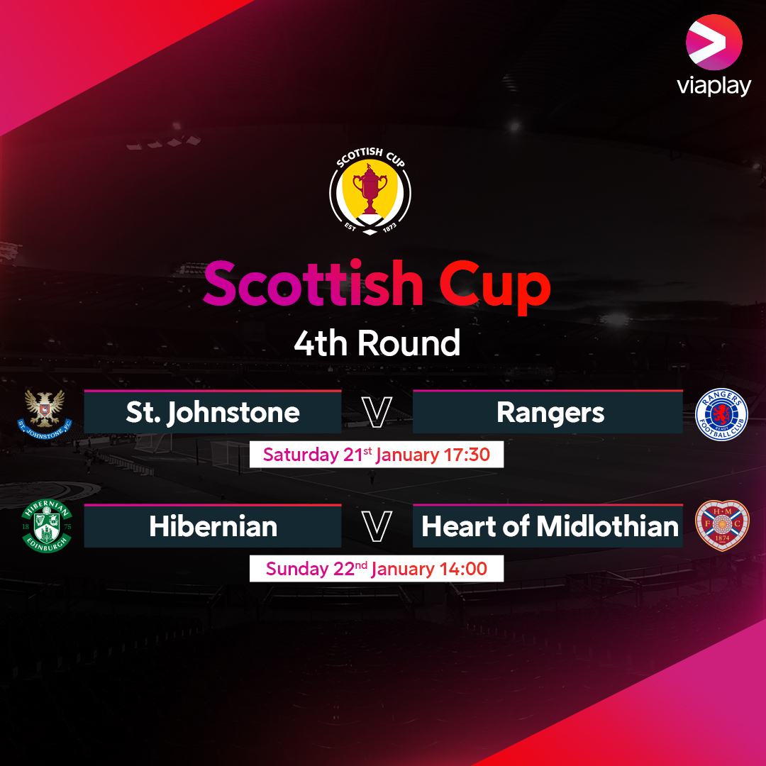 Our @ScottishCup 4th Round picks are IN ✅ 🟦 @StJohnstone 🆚 @RangersFC 🔵 🟩 @HibernianFC 🆚 @JamTarts 💜 Live only on Viaplay next month 📺
