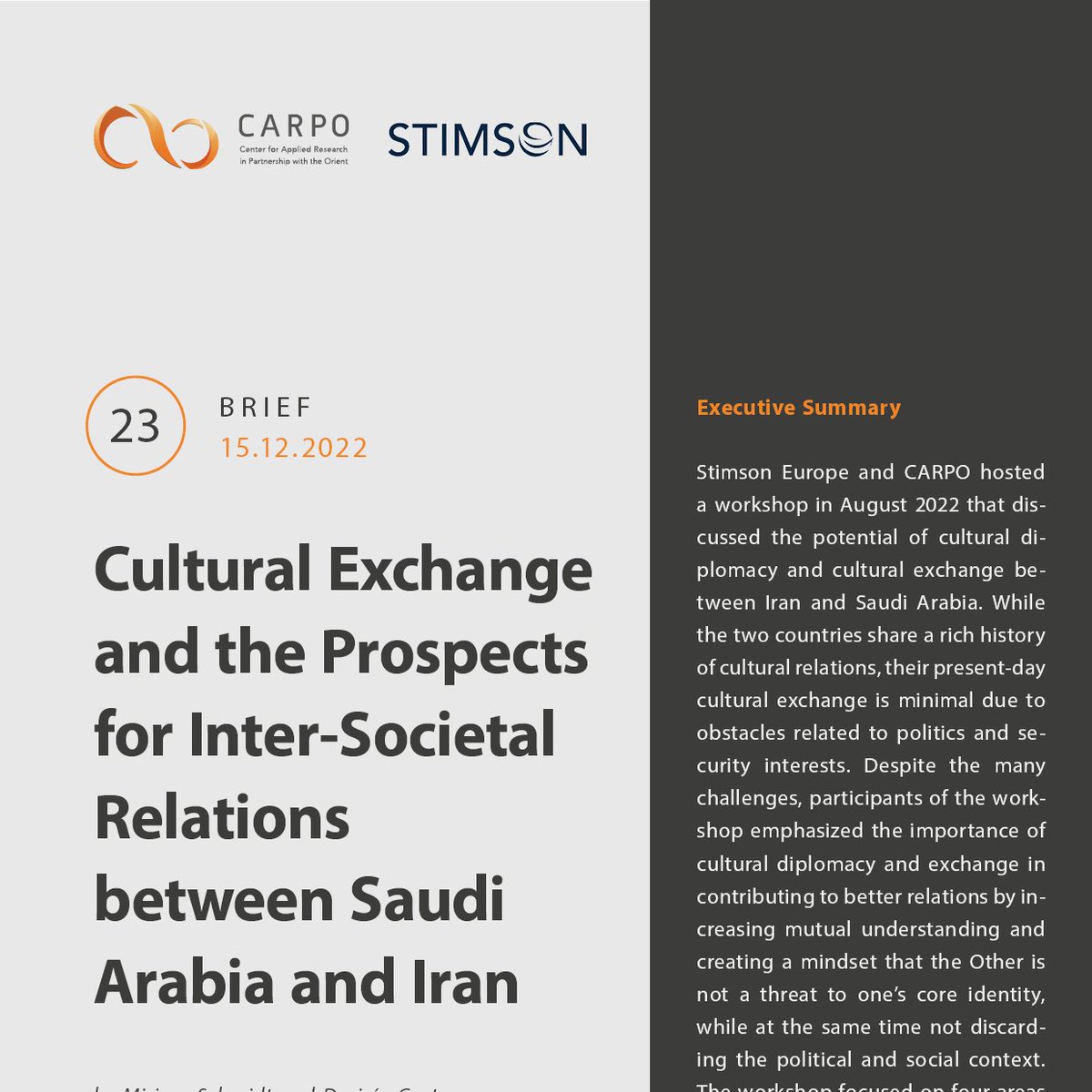 CARPObonn's tweet photo. ***OUT NOW*** CARPO Brief 23 resulting out of our #Iran-#Saudi Dialogue Initiative and written by our Project Manager @MirjamLSchmidt and @StimsonCenter colleague @desicusters. Download the Brief here: https://t.co/kfYhJfMpFQ https://t.co/H5OVHdGEfl