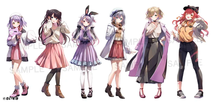 #C101 コミックマーケット101 #ぶいすぽ冬コミ2022 にて頒布される【紫宮るな/花芽なずな/兎咲ミミ/花芽すみれ/胡桃のあ/猫汰つな (敬称略)】のグッズイラストを描かせていただきました。よろしくお願い致します! 