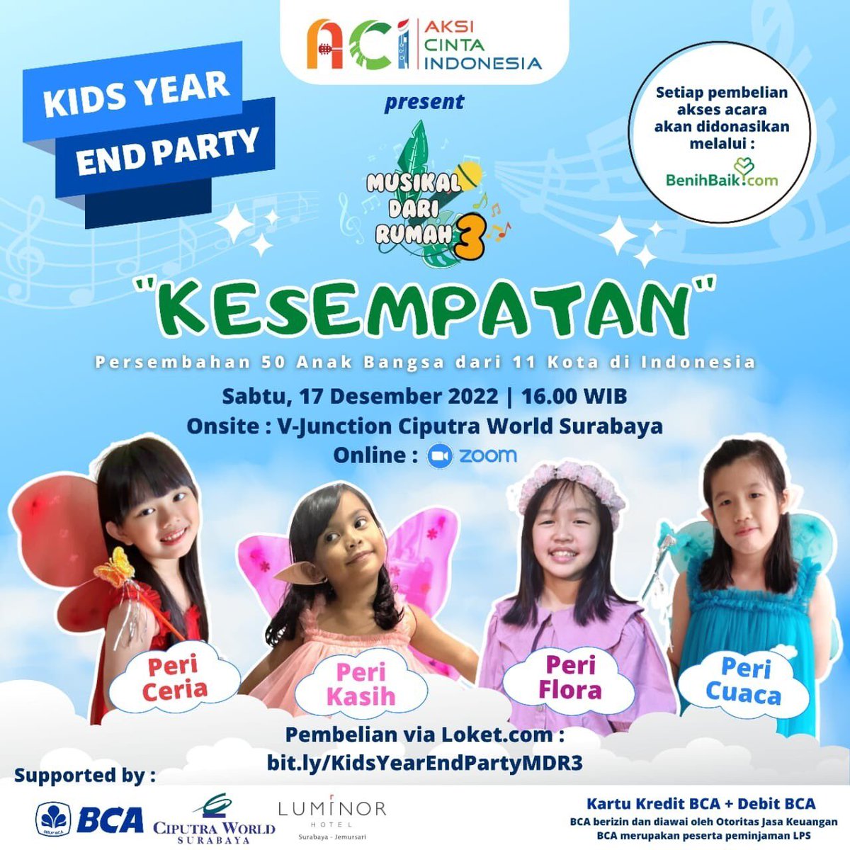 VitoGama's tweet photo. KIDS YEAR END PARTY menampilkan premier Musikal Dari Rumah 3 "Kesempatan". Sobat Mimpi bisa ikutan acara ini scr offline maupun online
Dana yang terkumpul akan diserahkan ke @benihbaik untuk membantu anak2 di Rumah Belajar Orang Papua, Kabupaten Sorong, Papua Barat https://t.co/svHJeeNnSc