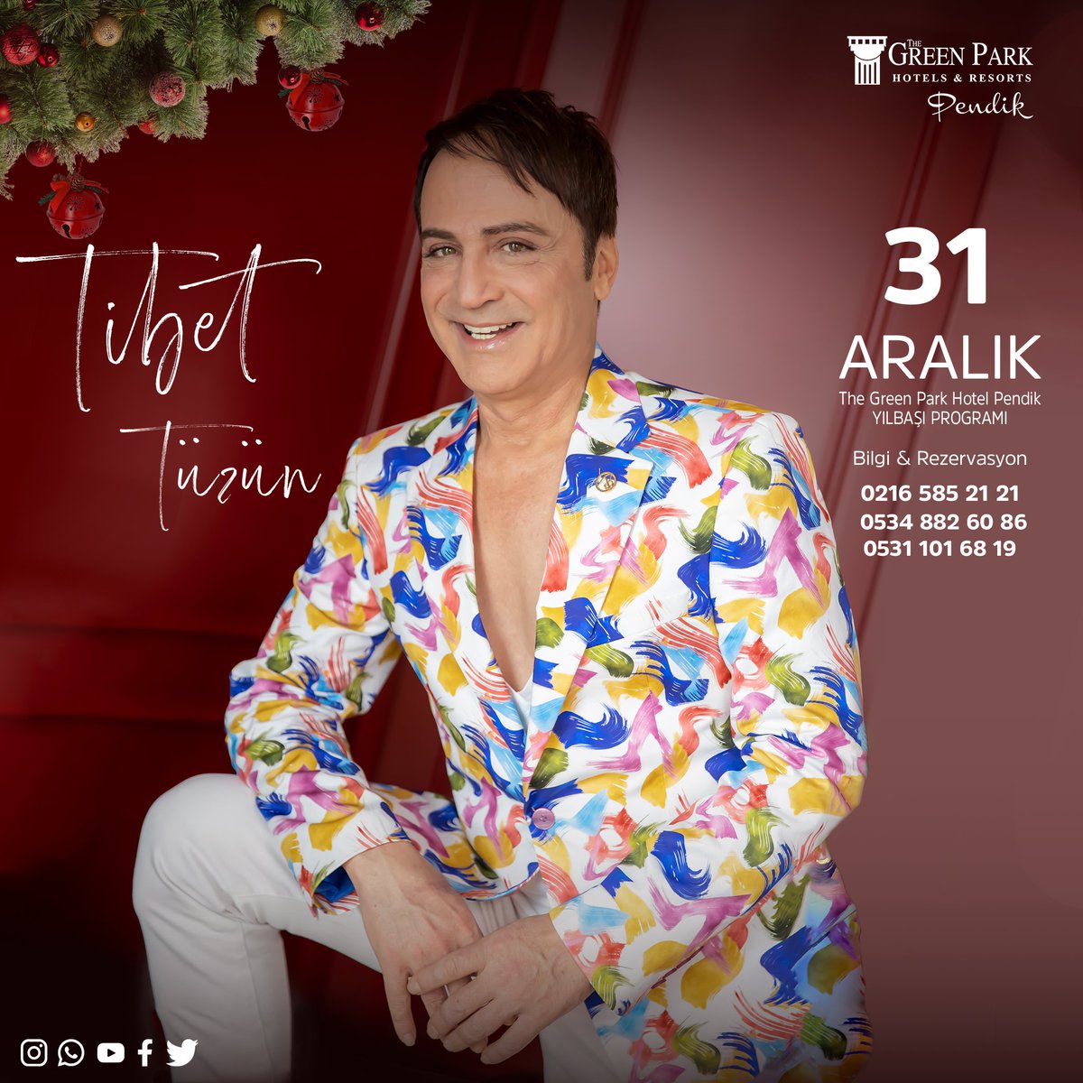 The Green Park Pendik Hotel Yılbaşı Programımızda Sizlerle;

20:30 / 21:00 - Kapı açılış, Kokteyl🥂
21:00 / 22:30 - Seda Aksakal Sahnesi 🎙
22:45 / 00:00 - Tibet Tüzün ve Orkestrası 🎙
00:00 / 00:15 - Oryantal Show💃

1.200 TL' den başlayan fiyatlarla.