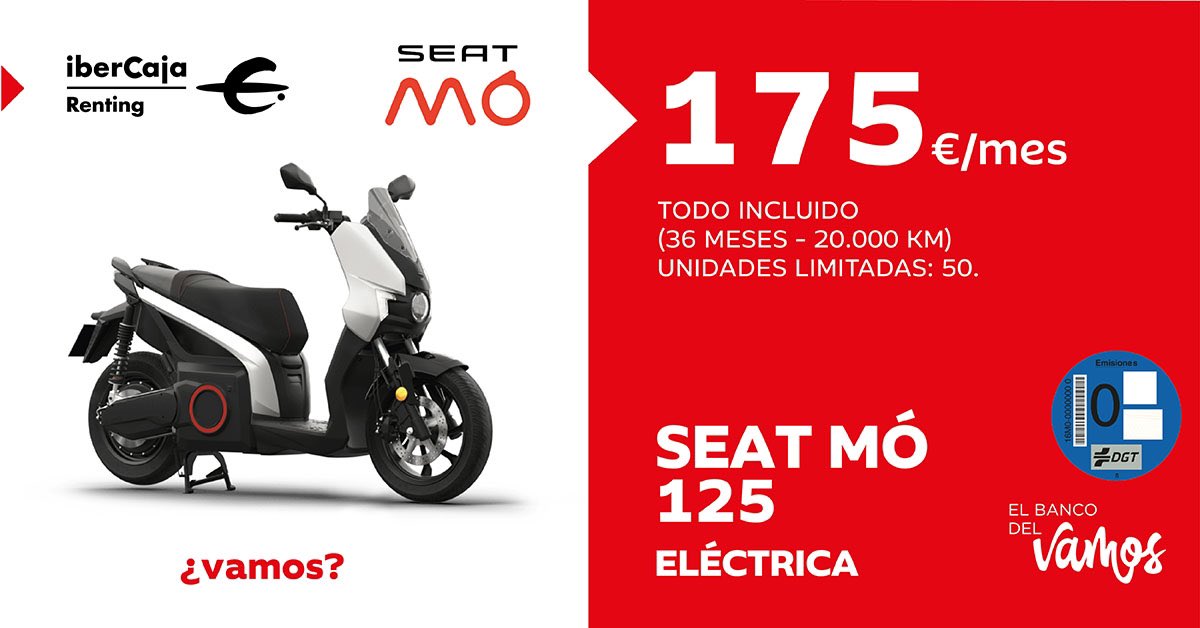 IbercajaRenting's tweet photo. Ya puedes conseguir una moto SEAT MO 125 por solo 175€/Mes todo incluido. La solución inteligente para moverte hoy. La SEAT MÓ 125 es 100% eléctrico, potente y eficiente. Además, no produce ruido ni emisiones.
 
Más información en: https://t.co/o4NgSGIDUs https://t.co/QqvJs8vq2V