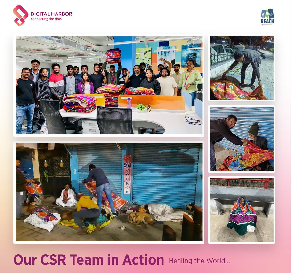 Digital_Harbor's tweet photo. Our winter soldiers spent 3 hours a day on the roads of Bengaluru distributing blankets to the needy ones shivering with cold during our Blanket Donation Drive. Let’s peek into the chilly nights full of #compassion &amp; #empathy. 

#DHCSR | #SocialWork | #WorkCulture https://t.co/cHAAt3D63n