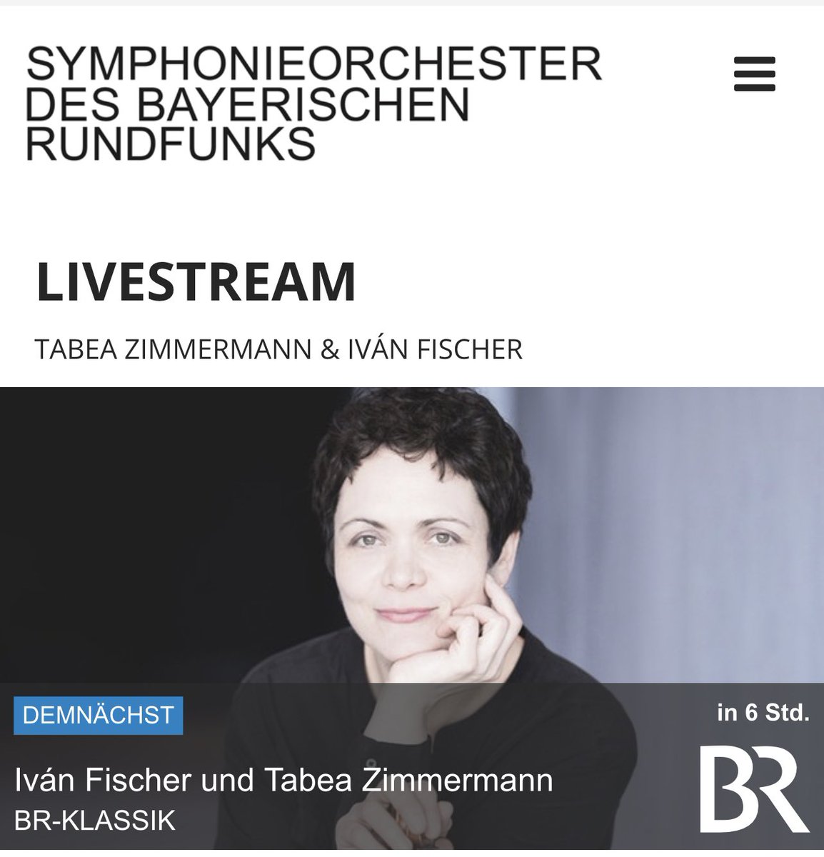 Tabea Zimmermann tocará esta tarde por livestream desde Múnich el ‘Concierto para viola’ de Walton con #IvanFischer y la @BRSO. Aquí se podrá ver a partir de las 20 horas ▶️br-so.com