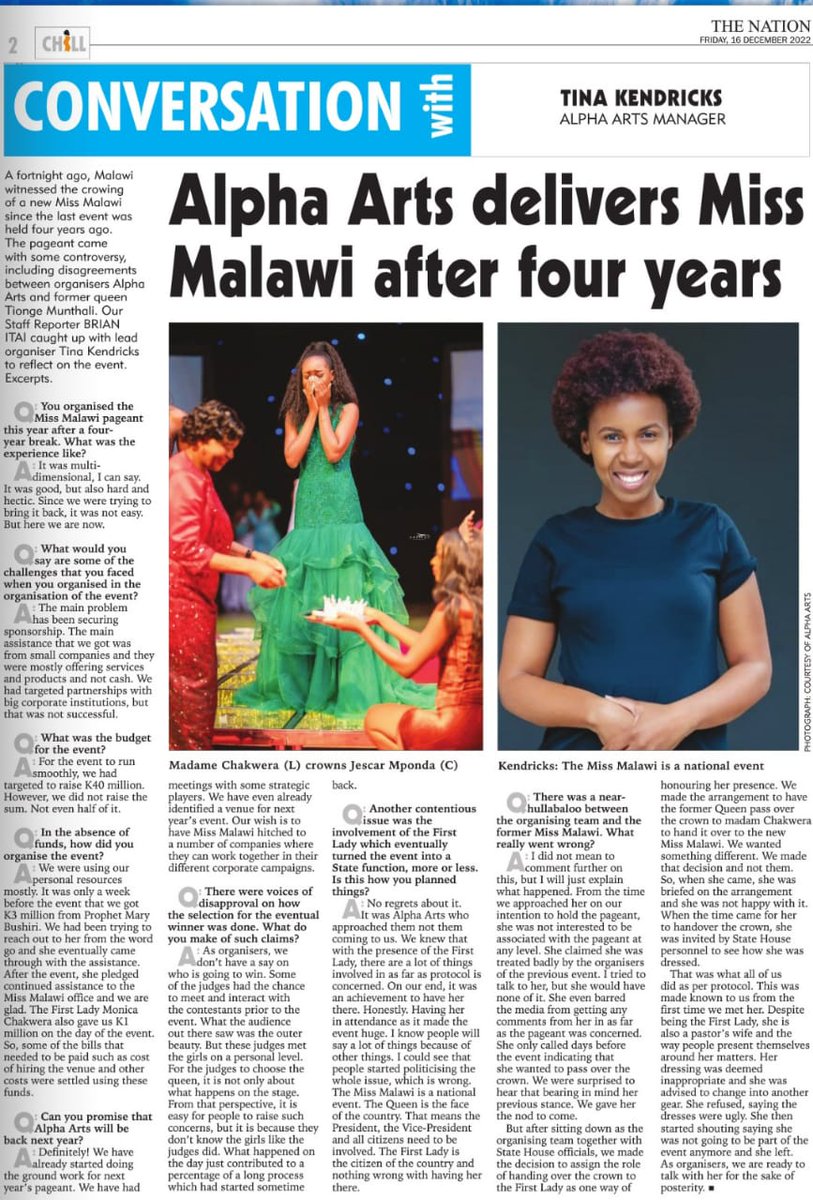 MissMalawi's tweet photo. Thank you @NationOnlineMw for the continued support covering the journey ya Miss Malawi and beyond. Have a safe weekend. #MissMalawi2022 https://t.co/DFSB33kWVK