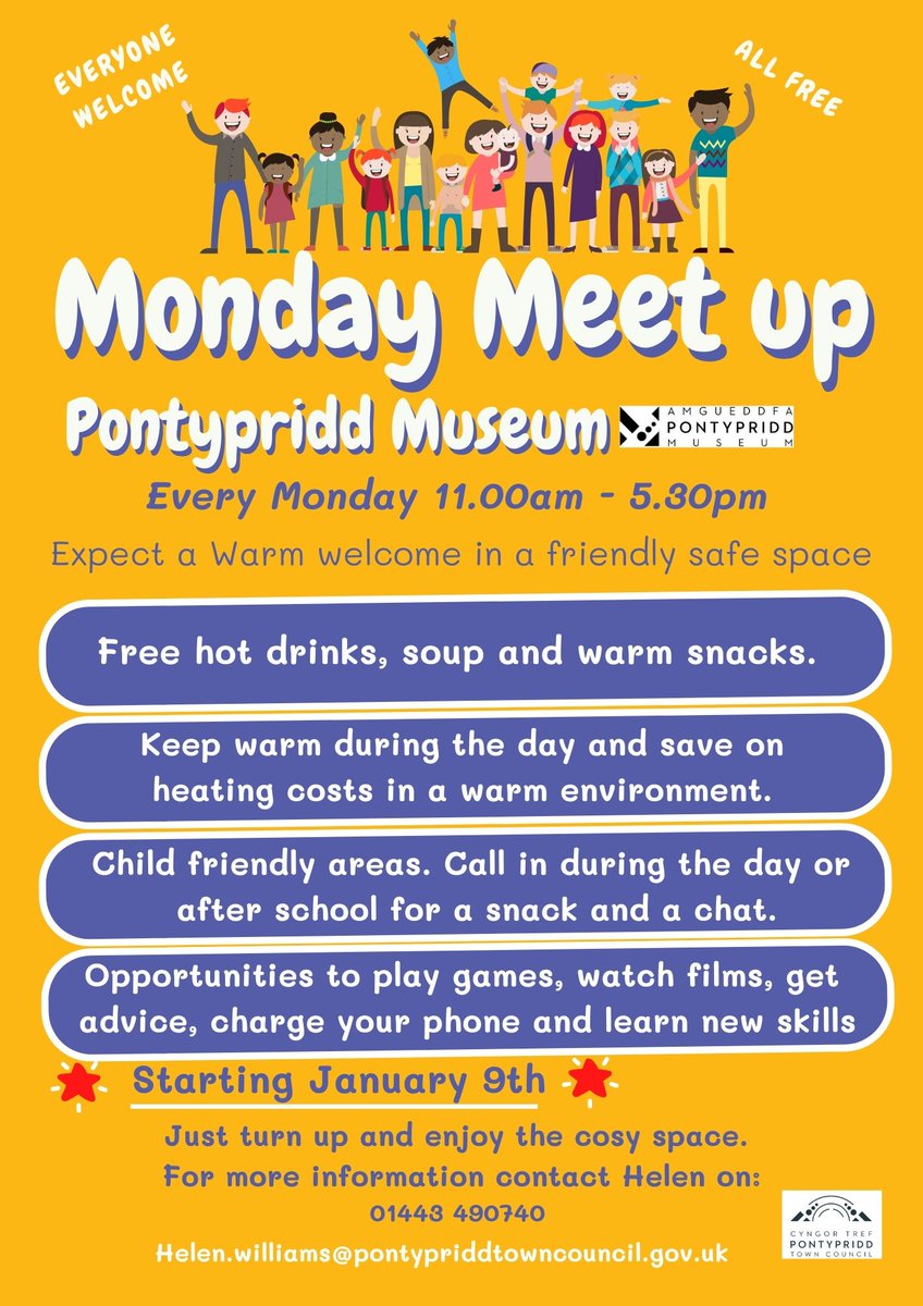 January can be a tough, when all the Christmas celebrations are over. We are introducing our Monday Meet Up at Pontypridd Museum. Every Monday from 11.00am to 5.30pm, open to all who would like to come in out of the cold and enjoy free hot drinks and snacks in a safe, cosy space.