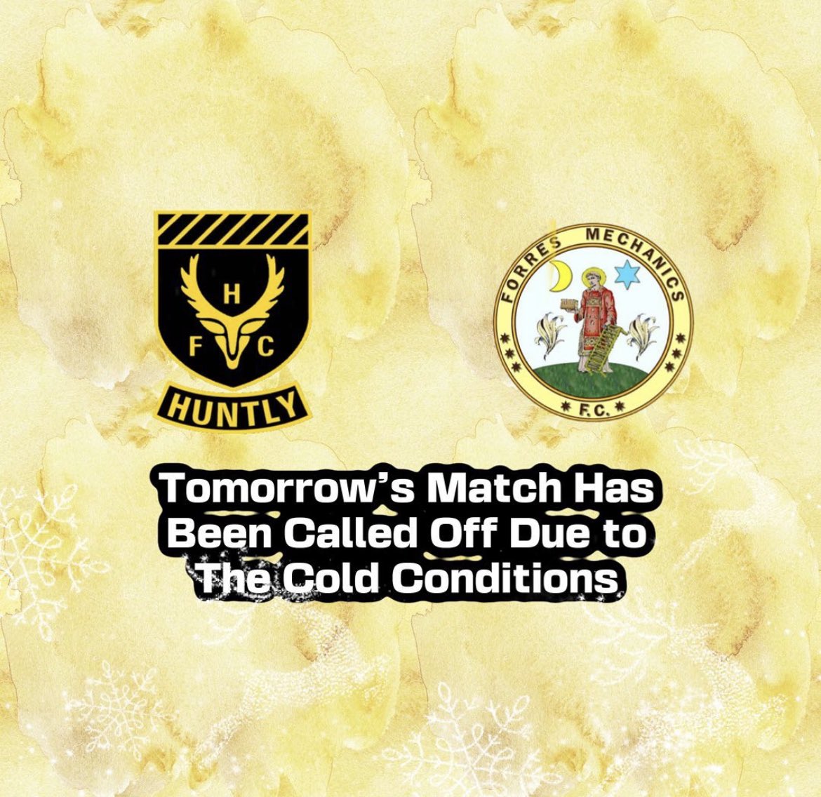 ⚠️ GAME OFF ⚠️ 

Tomorrow’s match against Huntly FC is off due to the wintery conditions ❄️ ⛄️