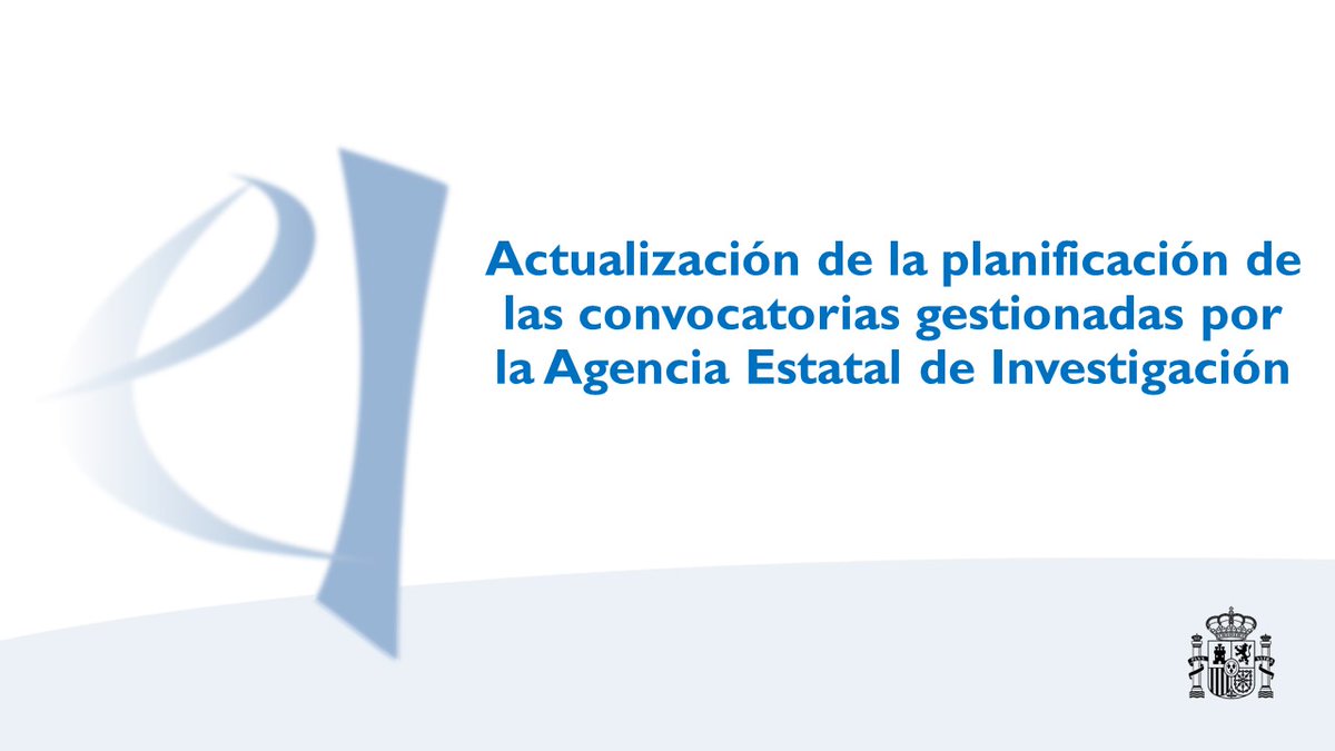 Agencia Estatal de Investigación (@ageinves) on Twitter photo ℹ️ Hemos actualizado el documento de planificación de las convocatorias gestionadas por la <a href="/AgEInves/">Agencia Estatal de Investigación</a>
🔹Informamos de la planificación estimativa de las convocatorias en curso que aún no se han resuelto y de las que se publicarán próximamente.
➡️ bit.ly/3BCeheL ℹ️ Hemos actualizado el documento de planificación de las convocatorias gestionadas por la <a href="/AgEInves/">Agencia Estatal de Investigación</a>
🔹Informamos de la planificación estimativa de las convocatorias en curso que aún no se han resuelto y de las que se publicarán próximamente.
➡️ bit.ly/3BCeheL